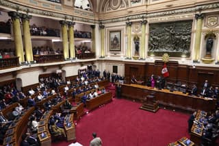 Deputies are pictured on their seats after their swearing-in ceremony at Peru's Congress in Lima on July 24, 2026. (Photo by Connie FRANCE / AFP)