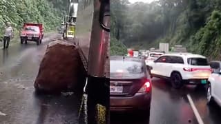 (Video) Choferes se salvan de ser impactados por piedras en ruta 32