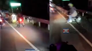 (Video) Motociclistas chocan contra baranda al adelantar por zona indebida