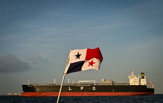 A cargo ship LPG waits before entering the Panama Canal in Panama City on August 8, 2026. (Photo by MARTIN BERNETTI / AFP)