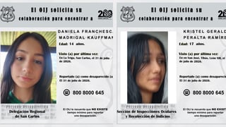 OIJ pide ayuda para encontrar a dos menores desaparecidas en Tibás y San Carlos