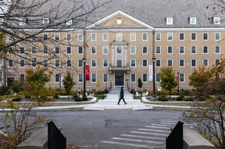 ITHACA, NEW YORK - NOVEMBER 3: A man walks through the Cornell University campus on November 3, 2023 in Ithaca, New York. The university canceled classes after one of its students is accused of making violent antisemitic threats. Matt Burkhartt/Getty Images/AFP (Photo by Matt Burkhartt / GETTY IMAGES NORTH AMERICA / Getty Images via AFP)