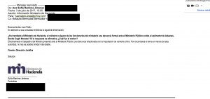 Confirmación de información de denuncia planteada por el Ministerio de Hacienda el 3 de julio.