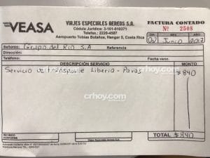 Factura enviada por el diputado Johnny Leiva del PUSC a CRHoy.com
