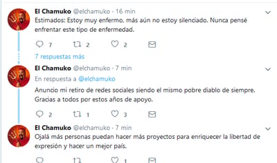 Captura de los tuits que anunciaban el cierre de las cuentas, en octubre pasado (Captura).