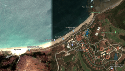 El paso es restringido por la calle identificada en Google Maps como "Brasilito Beach Front", desde el cruce de Brasilito. Captura.