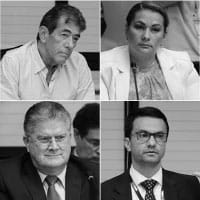 Arriba: Mario Barrenechea Coto, exgerente del BCR, actualmente cuenta con medidas cautelares y Paola Mora Tuminelli, expresidenta del BCR que es investigada del caso. Abajo: Leonardo Acuña y Andrés Víquez exsubgerentes imputados en el caso.