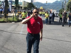 Albino Vargas, secretario general de ANEP, durante el 10 de setiembre anterior cuando comenzó la huelga. Archivo CRH