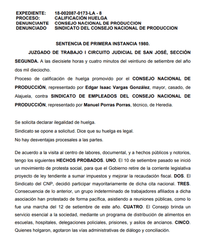Sentencia indica que los motivos de la huelga no guardan relación alguna con su relación obrero patronal. HAGA CLIC PARA AMPLIAR
