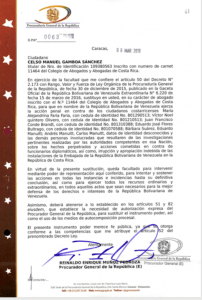 Carta de acreditación de Gamboa como representante de régimen de Maduro en Costa Rica.