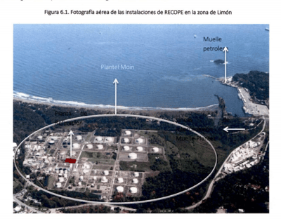Captura de pantalla, informe de Recope sobre sus gastos de operación. El área marcada en rojo es la que corresponde a la Refinería dentro del plantel de Moín.