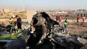 Avión ucraniano siniestrado en Irán.