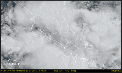 Imagen satelital del IMN para este sábado 10 de julio. Foto: IMN.
