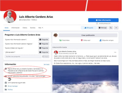 La página oficial del candidato cuenta con 5 mil seguidores.