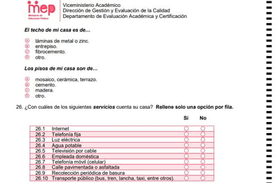 En las pruebas FARO, el Gobierno incluyó una serie de preguntas para para conocer el estado socioeconómico de las familias de los estudiantes. (Foto: Prueba FARO-MEP)