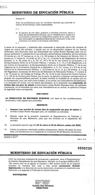 Copia de la resolución del MEP.