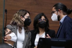 De izquierda a derecha, Antonio Ortega, Priscilla Vindas, Rocío Alfaro y Jonathan Acuña, diputados del FA. (Archivo/CRH).