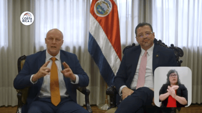 El presidente Rodrigo Chaves y el vicepresidente Stephan Brunner hablaron sobre el audio en agosto de 2022 (Archivo)