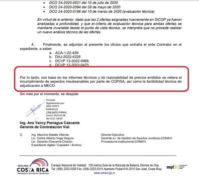 Documento con fecha del 7 de febrero de 2023, donde se señala la viabilidad de la oferta de MECO. Captura de pantalla/Conavi