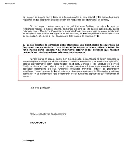 Pronunciamiento de la PGR sobre el tema de puestos de confianza.