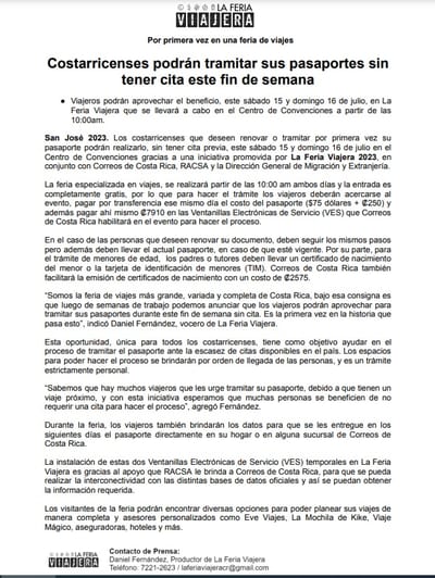En el comunicado oficial nunca se habla de los 200 cupos para los pasaportes.