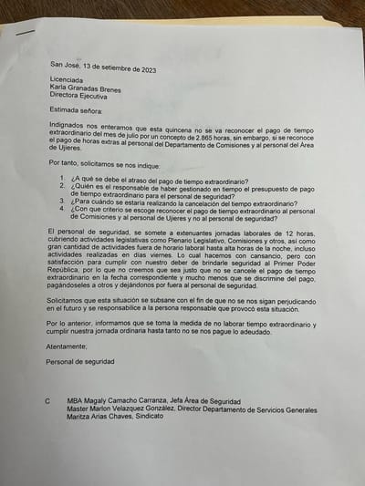 Carta de los oficiales de seguridad