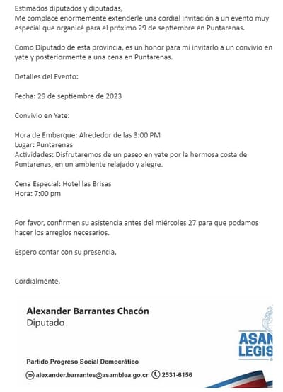 Este es el correo que el diputado envió.