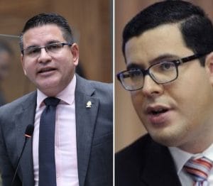 Fabricio Alvarado, diputado de Nueva República, y Gustavo Román, asesor político del TSE. (CRH).