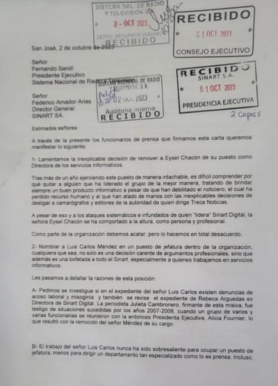 Esta es la carta que firmaron los periodistas.