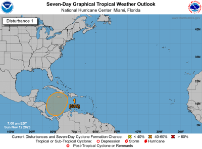 Imagen del disturbio climático en aguas del Mar Caribe. Foto: NHC