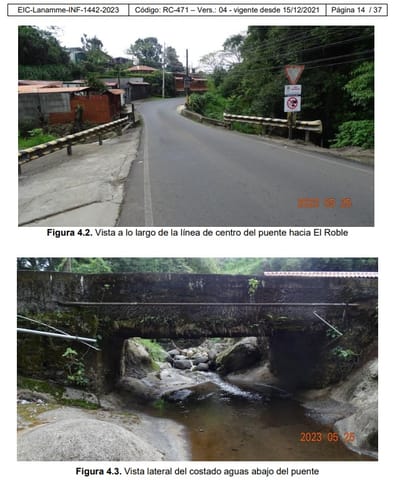 Puente sobre río Guaarí, en la ruta nacional 126. Cortesía Lanamme