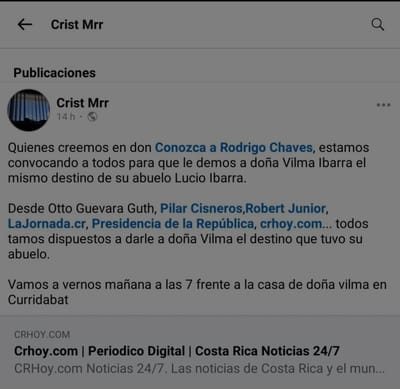 Comentario de amenaza en redes sociales contra Vilma Ibarra.