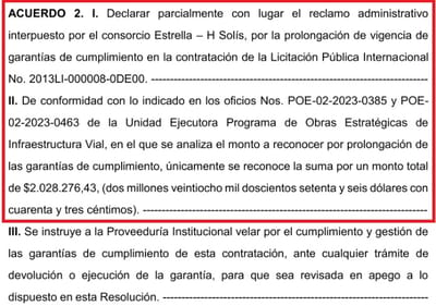 Extracto del acta del 18 de diciembre de 2023 del Consejo de Administración de Conavi. Captura de pantalla