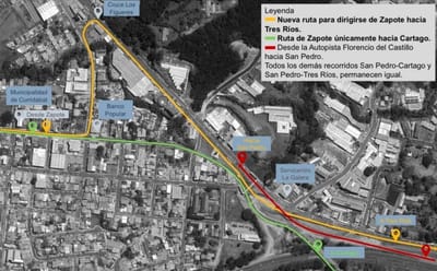 Cambios viales, en Tres Ríos y Zapote. Cortesía MOPT