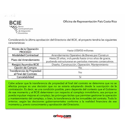 Memorando del BCIE, con fecha del 1° de setiembre de 2023, donde no se deja claridad sobre la vía de devolución de los edificios de Ciudad Gobierno al Estado. Captura de pantalla