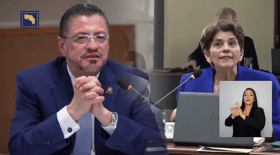 Rodrigo Chaves, presidente de la República, junto a Marta Acosta, Contralora General de la República. Captura de pantalla/Casa Presidencial