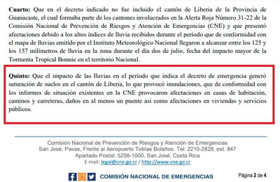 La CNE alegó que un puente, carreteras y caminos resultaron afectados en Liberia por Bonnie, pero solo se atendió el aeropuerto. Captura de pantalla /CNE