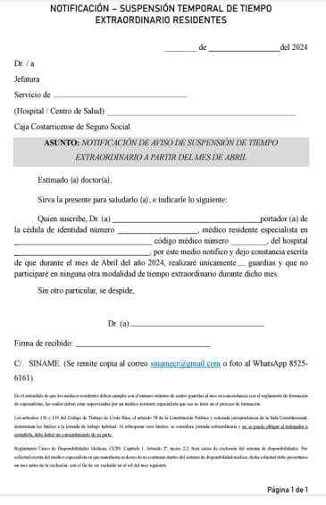 Boleta entregada por cada médico especialista que renunció.