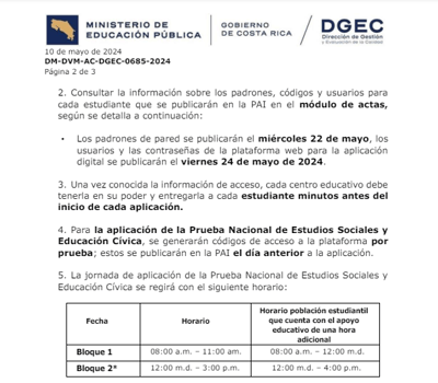 Circular emitida por el MEP a Coordinadores regionales.