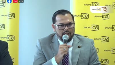 Marco Acuña, presidente ejecutivo del ICE, en la conferencia de este jueves. Captura de pantalla/Grupo ICE