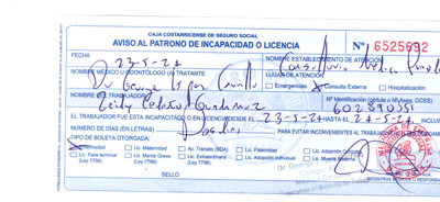 Incapacidad enviada por la funcionaria.