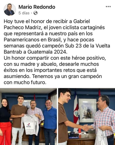 Alcalde de Cartago aplaudió entrega del joven ciclista