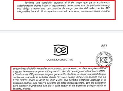 Extracto del acta de la sesión del 21 de mayo donde se menciona el agotamiento de recursos del 9 de mayo. Captura de pantalla/ICE