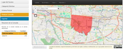 Captura de pantalla del sitio oficial del Poder Judicial sobre datos de asaltos en la zona.