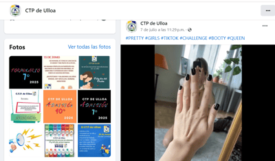 Captura de pantalla Facebook del CTP Ulloa