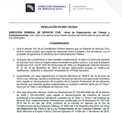 Resolución de la Dirección General del Servicio Civil
