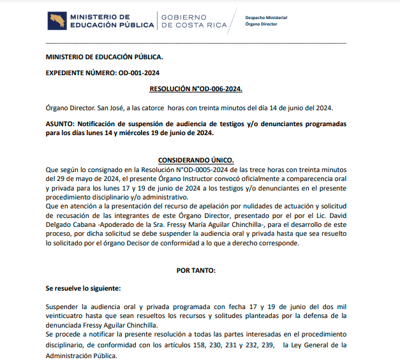 Suspensión de la audiencia por Órgano Director ante el recurso de apelación.