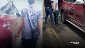 Colegial rayó vehículo del OIJ, lo detuvieron y lo suben al mismo carro que dañó.