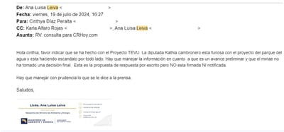 Cadena de correos que fue enviada a crhoy.com en la respuesta a las consultas. Captura de pantalla
