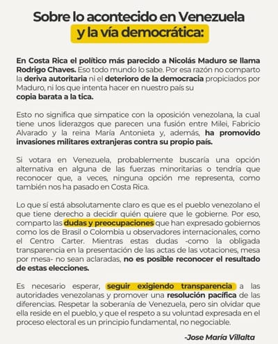 Comunicado del excandidato presidencial.
